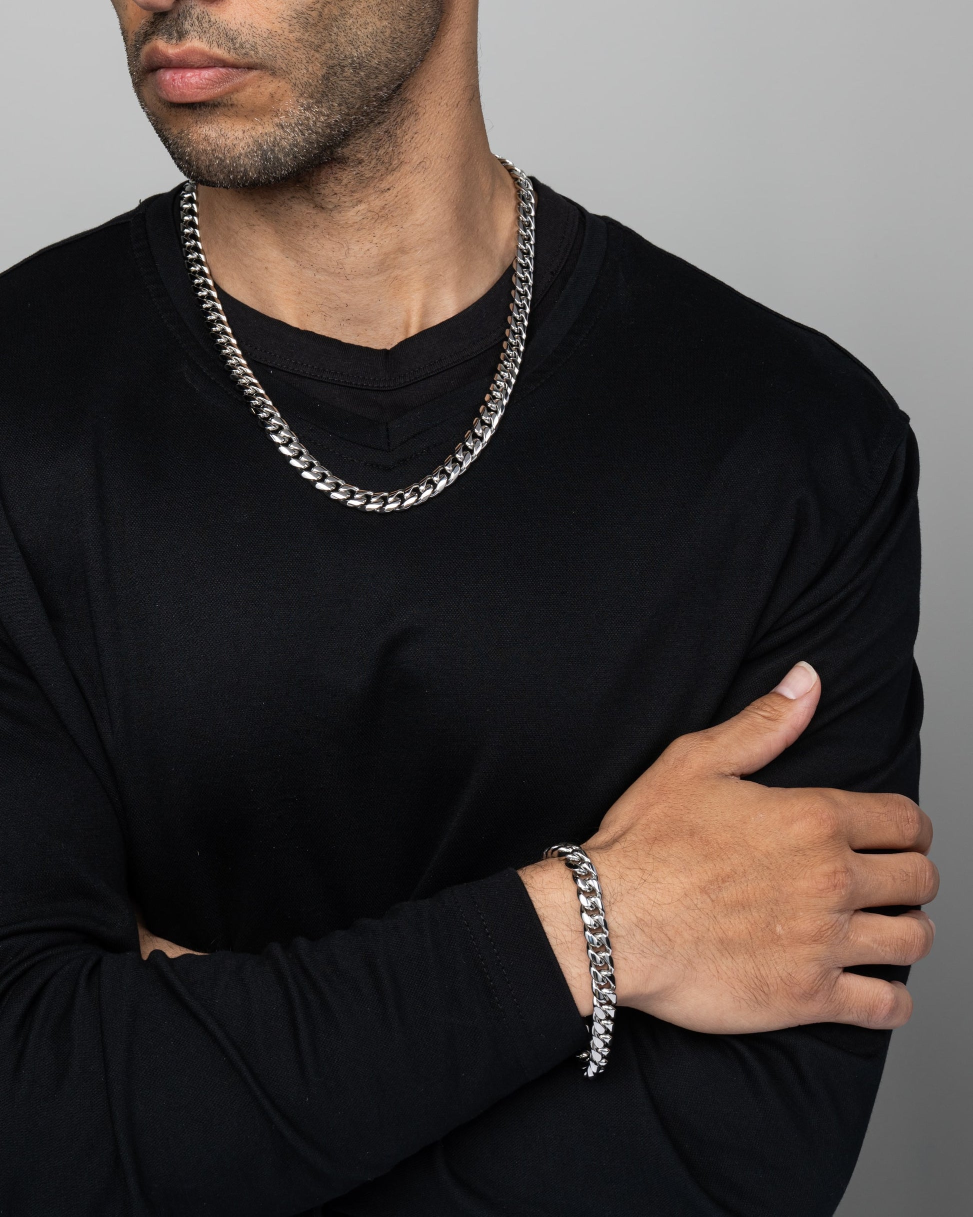 Cuban Link Set 10mm Silver Model3