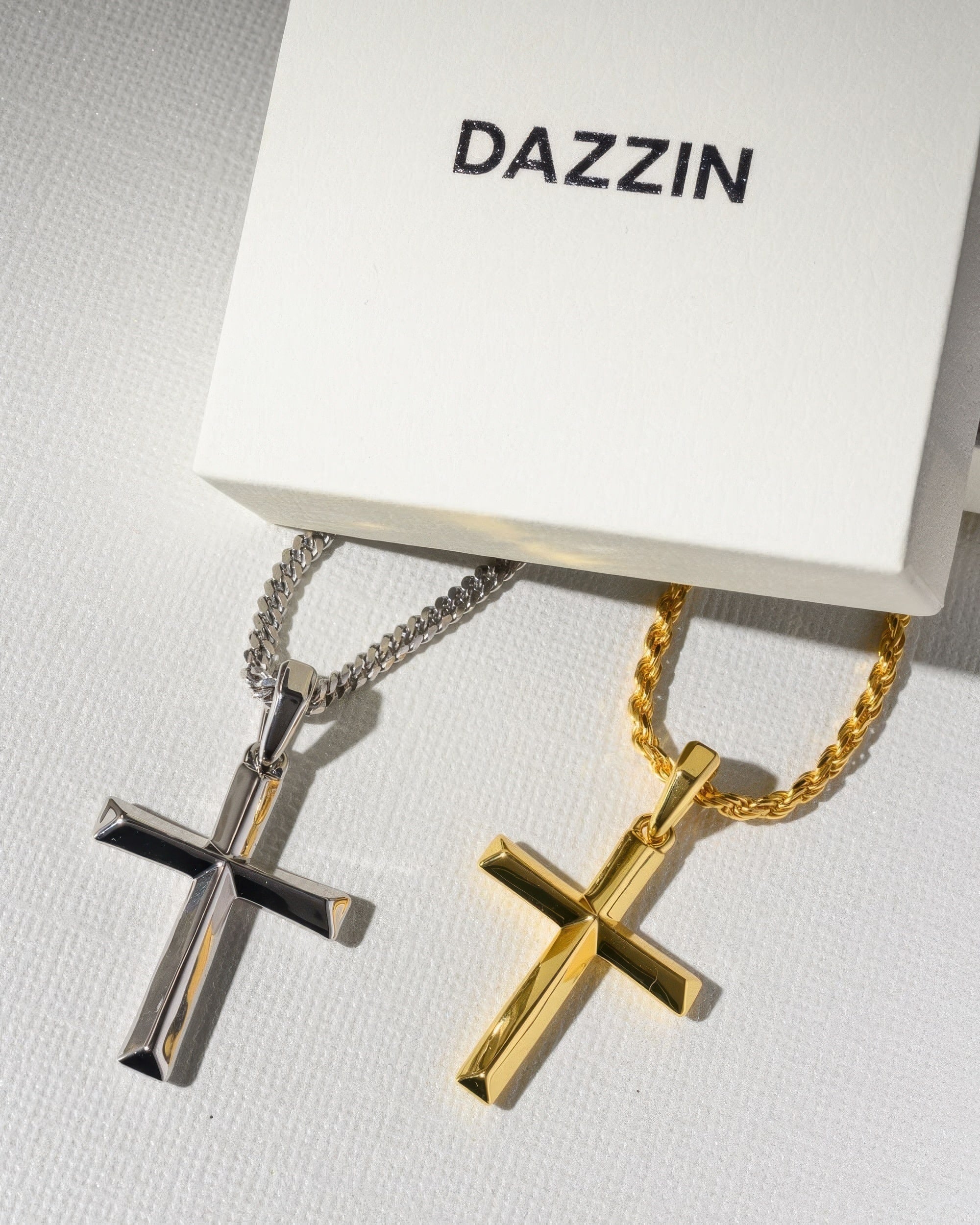 Men's Gold Bevel Cross Pendant | DAZZIN