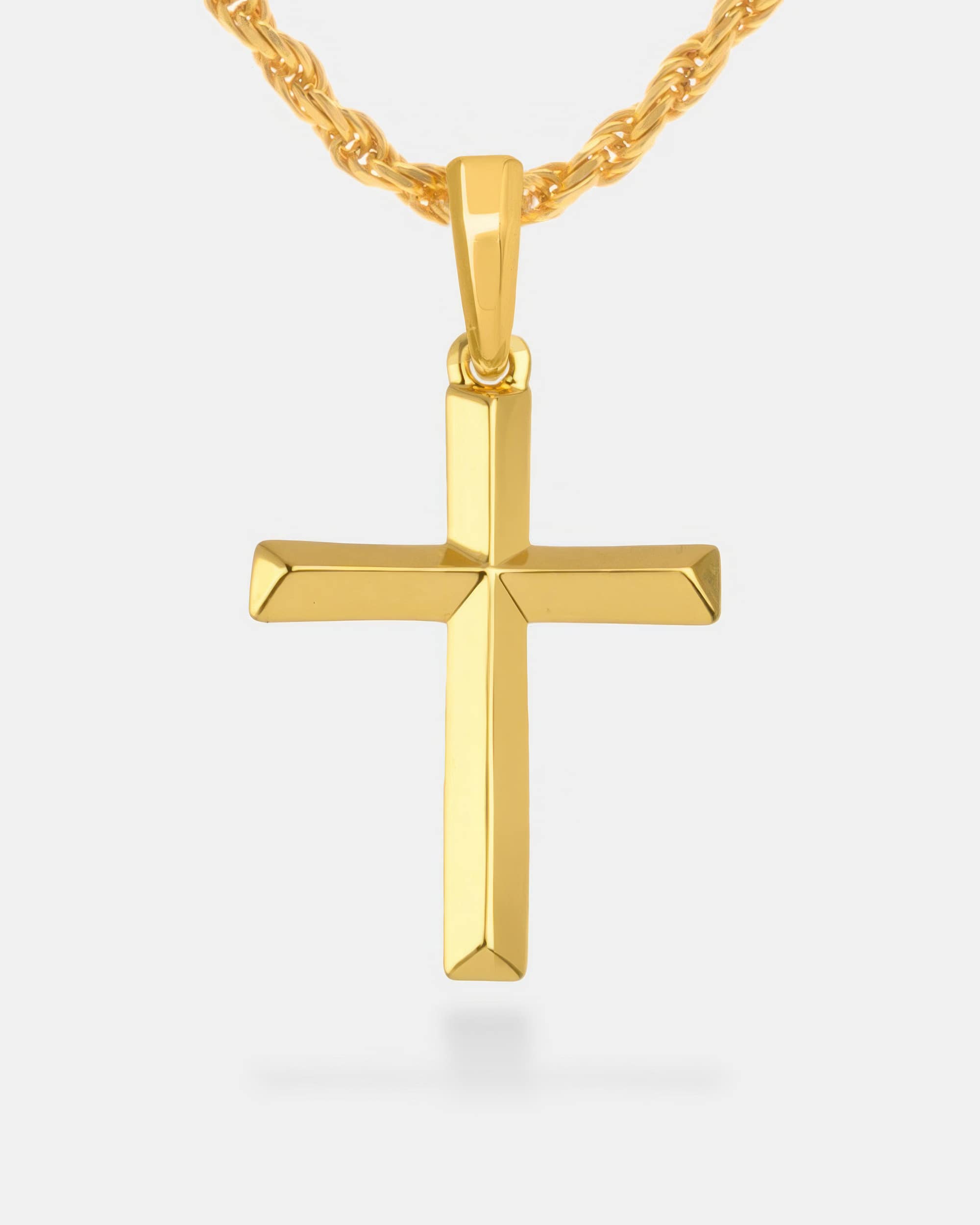 Men's Gold Bevel Cross Pendant | DAZZIN