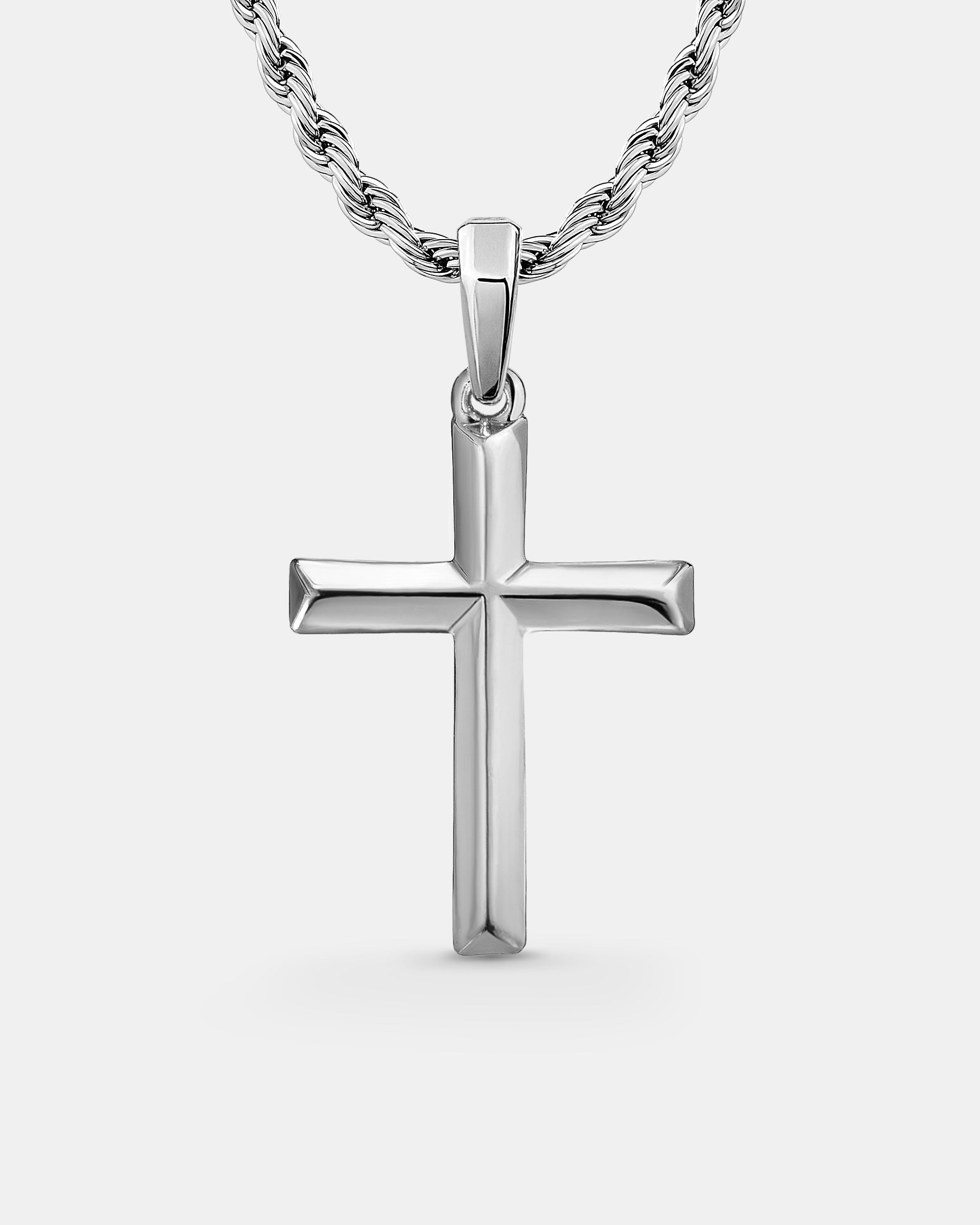 Bevel Cross Silver Pendant