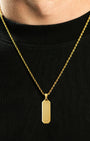 Bevel Long Tag Pendant Gold Neck Black Tee