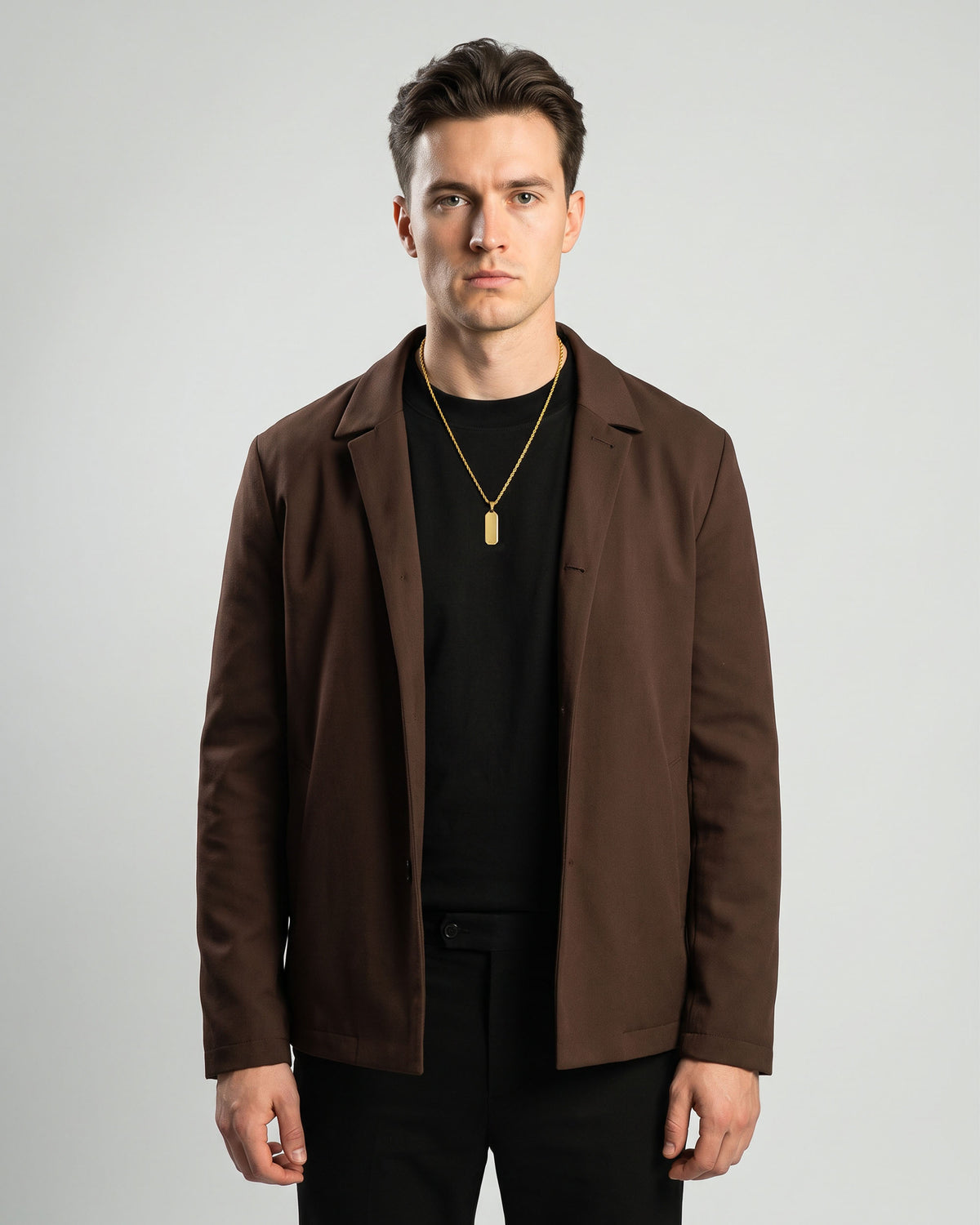 Bevel Long Tag Pendant Gold On Model