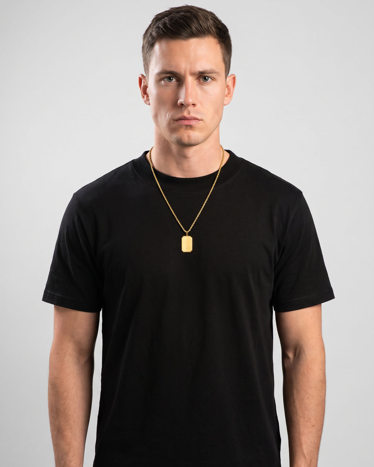 Bevel Tag Pendant Gold On Model