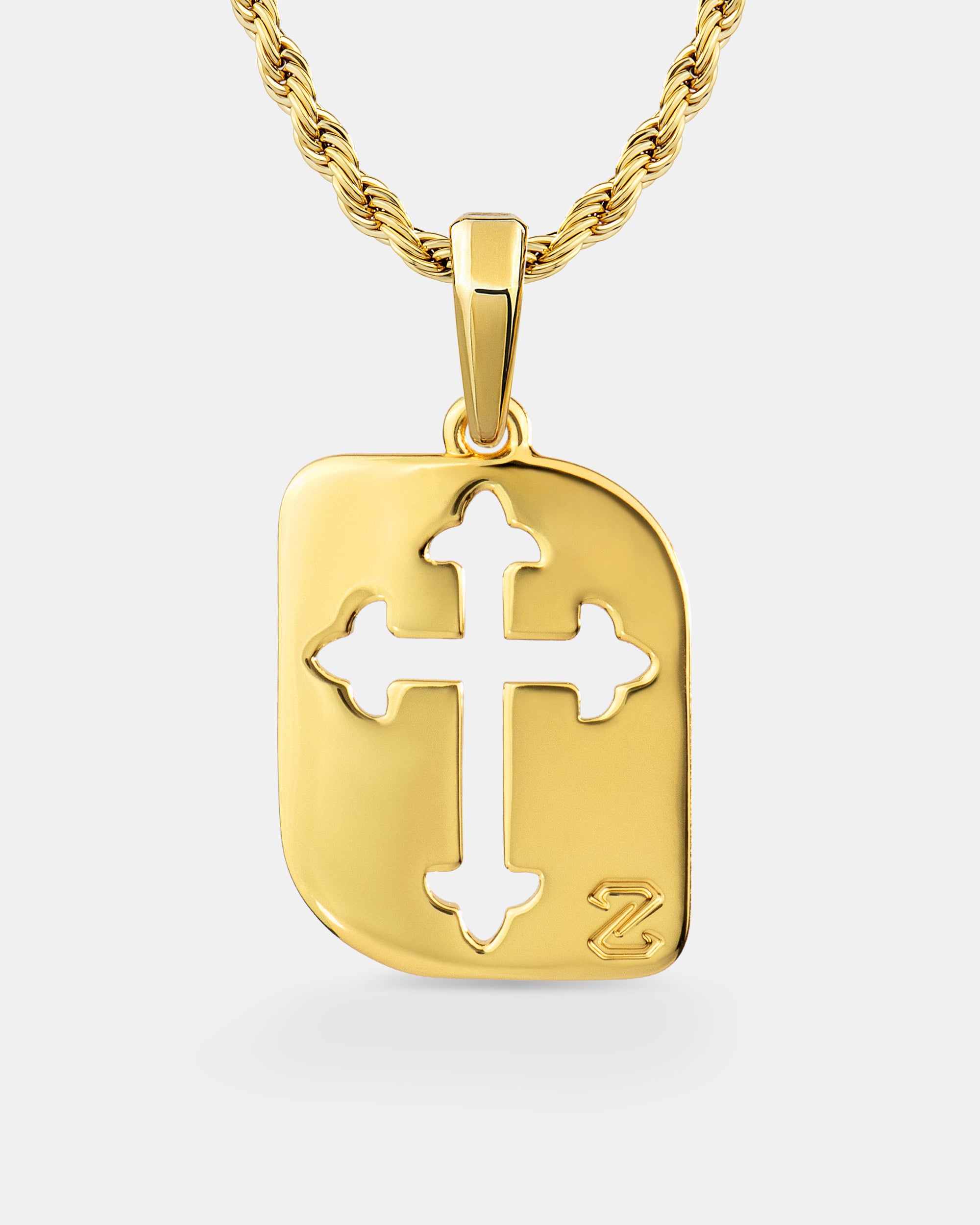 Cross Cut Tag Gold Pendant
