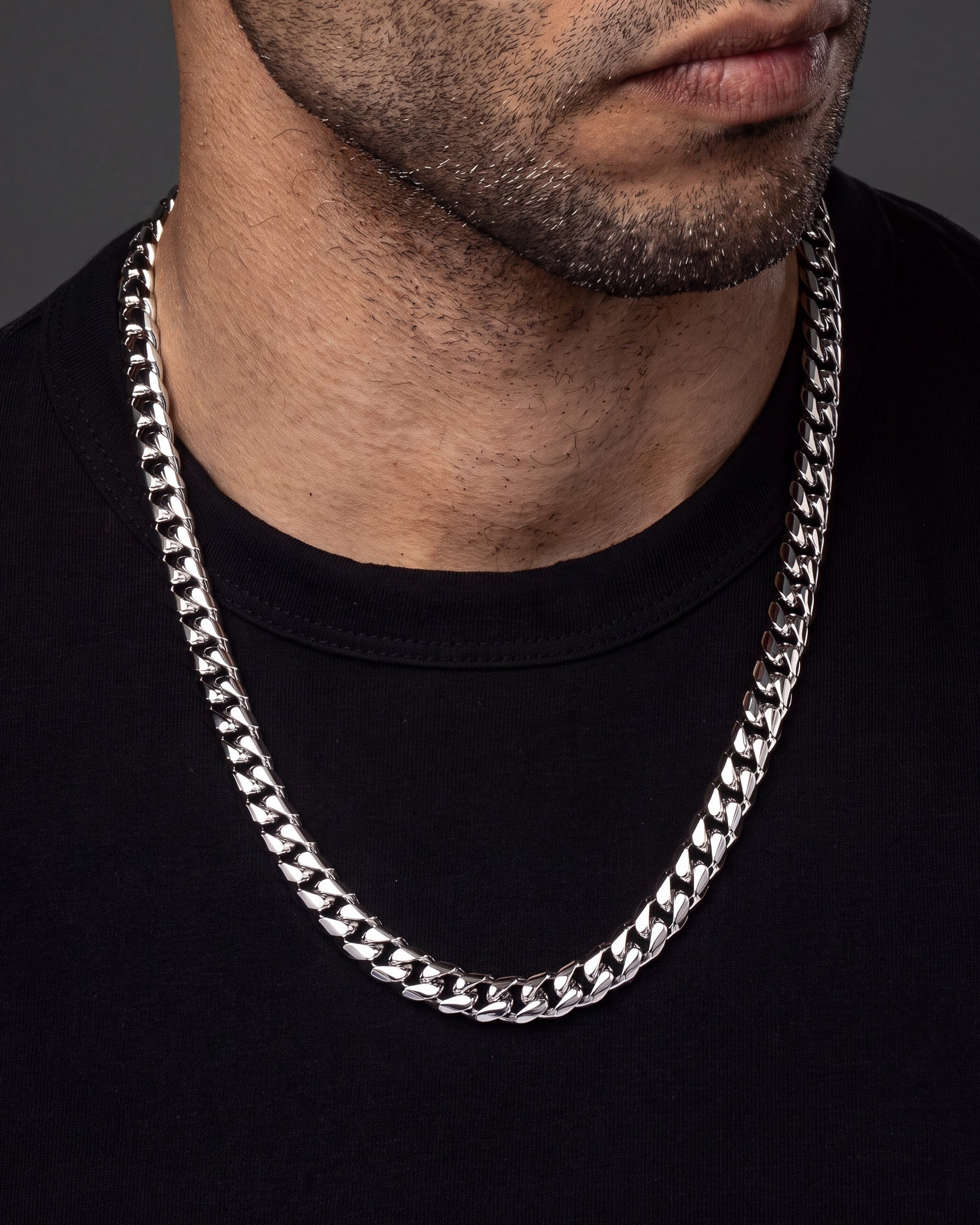 Cuban Link Chain Silver 10mm On Model