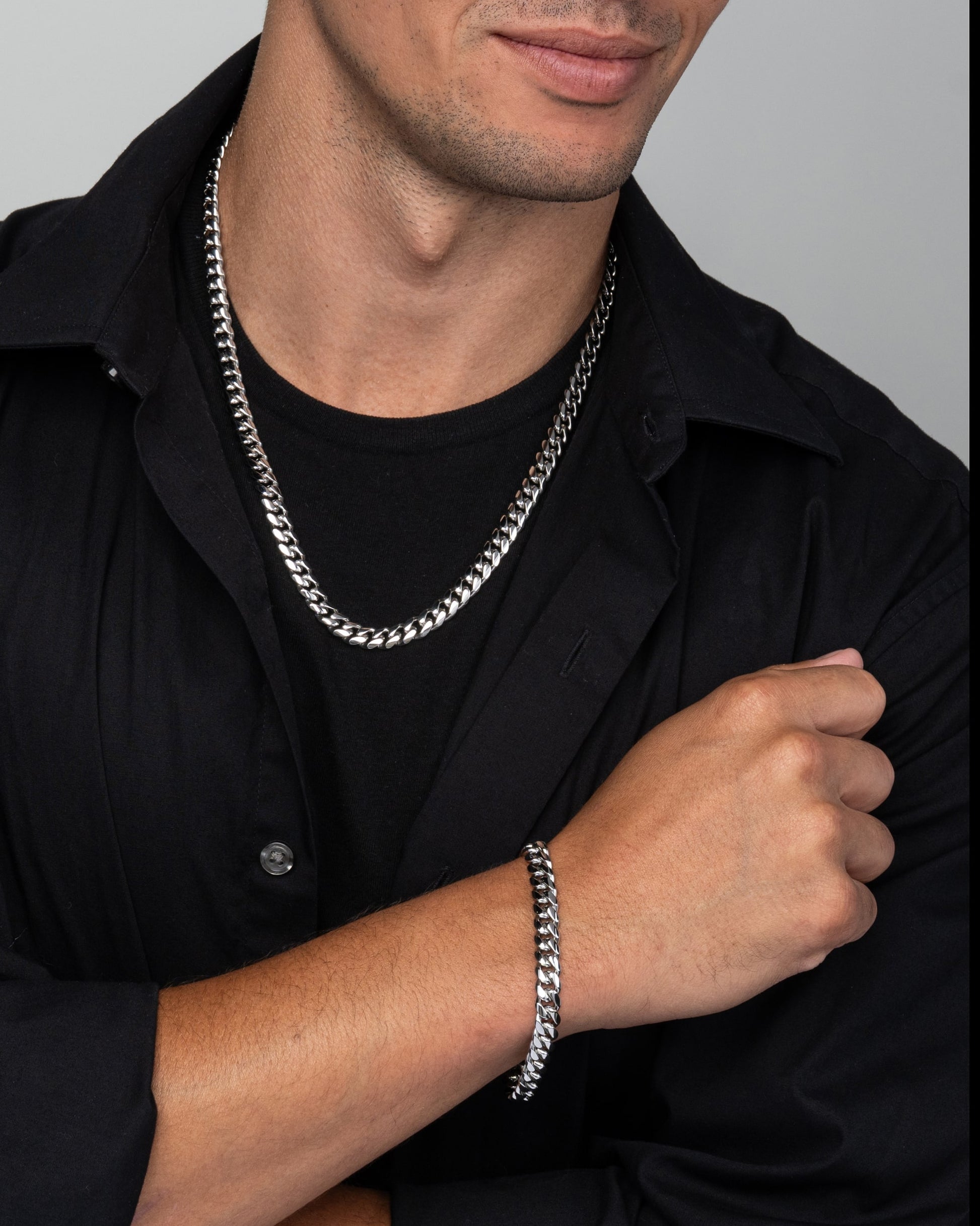 Cuban Link Set 8mm Silver Model1