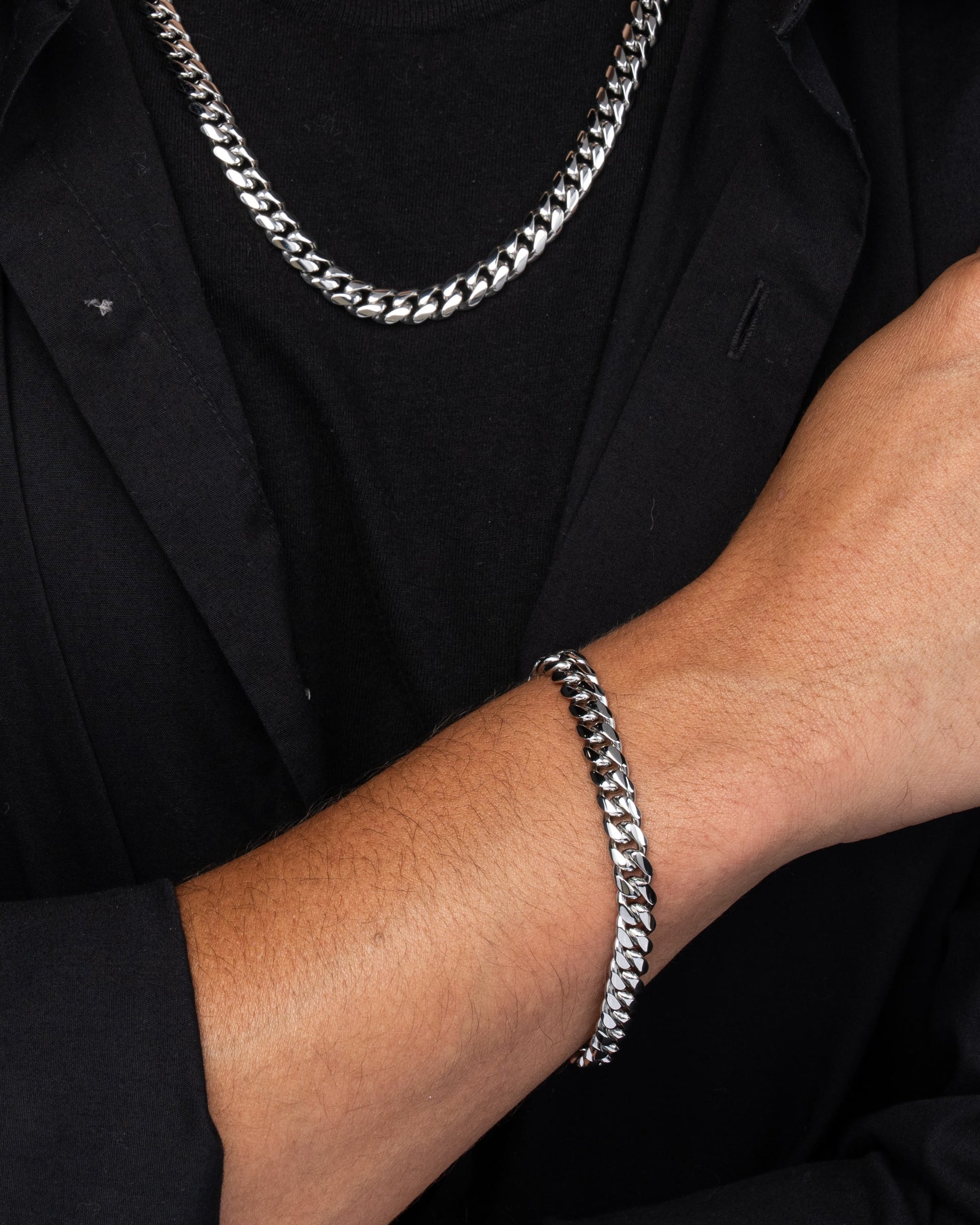 Cuban Link Set 8mm Silver Model5