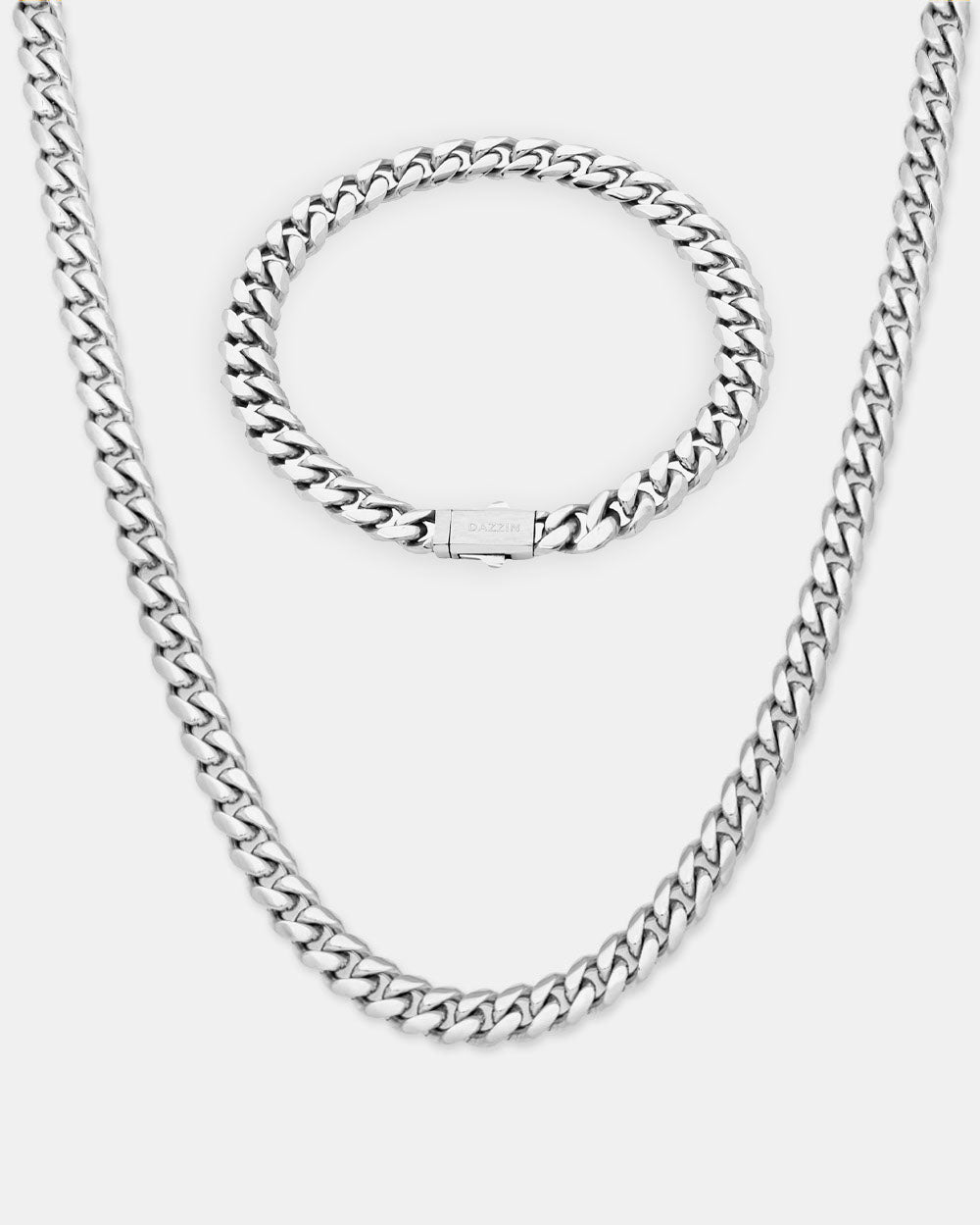 Cuban Link Set 8mm Silver