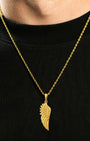 Feather Wing Pendant Gold Neck Black Tee