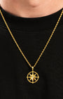 North Star Compass Pendant Gold Neck Black Tee