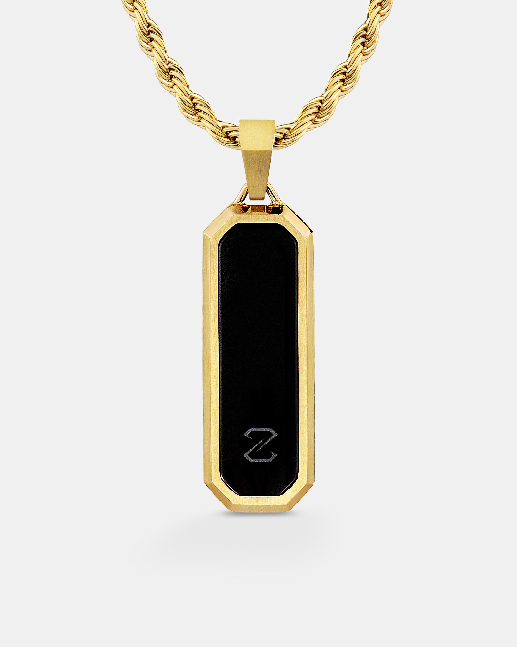 Onyx Bevel Long Tag Gold Pendant
