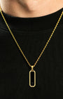 Onyx Bevel Long Tag Pendant Gold Neck Black Tee