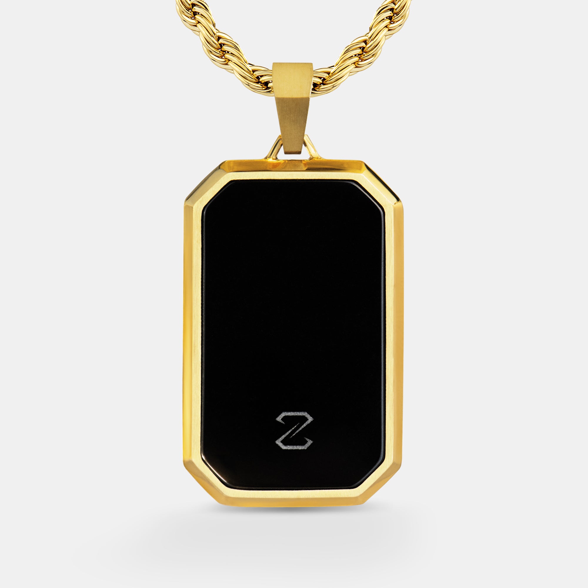 Onyx Bevel Tag Gold Pendant