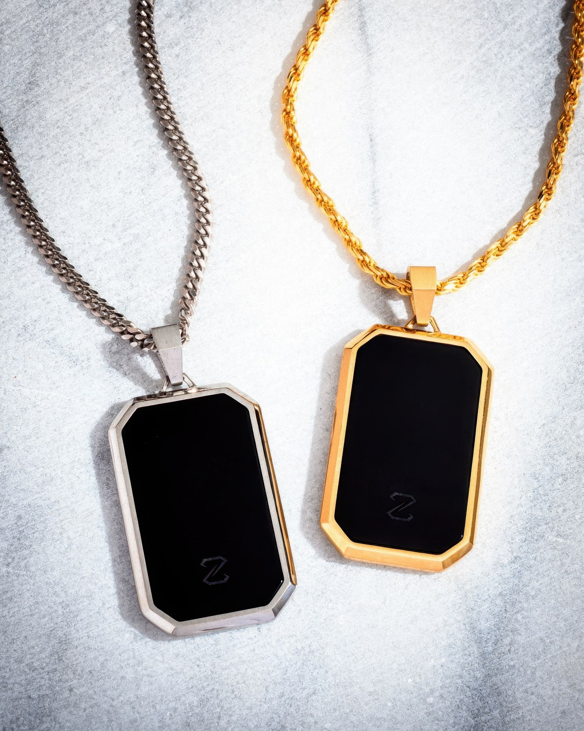 Men's Gold Onyx Bevel Tag Pendant | DAZZIN