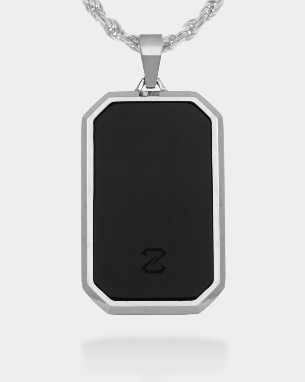 Onyx Bevel Tag Silver