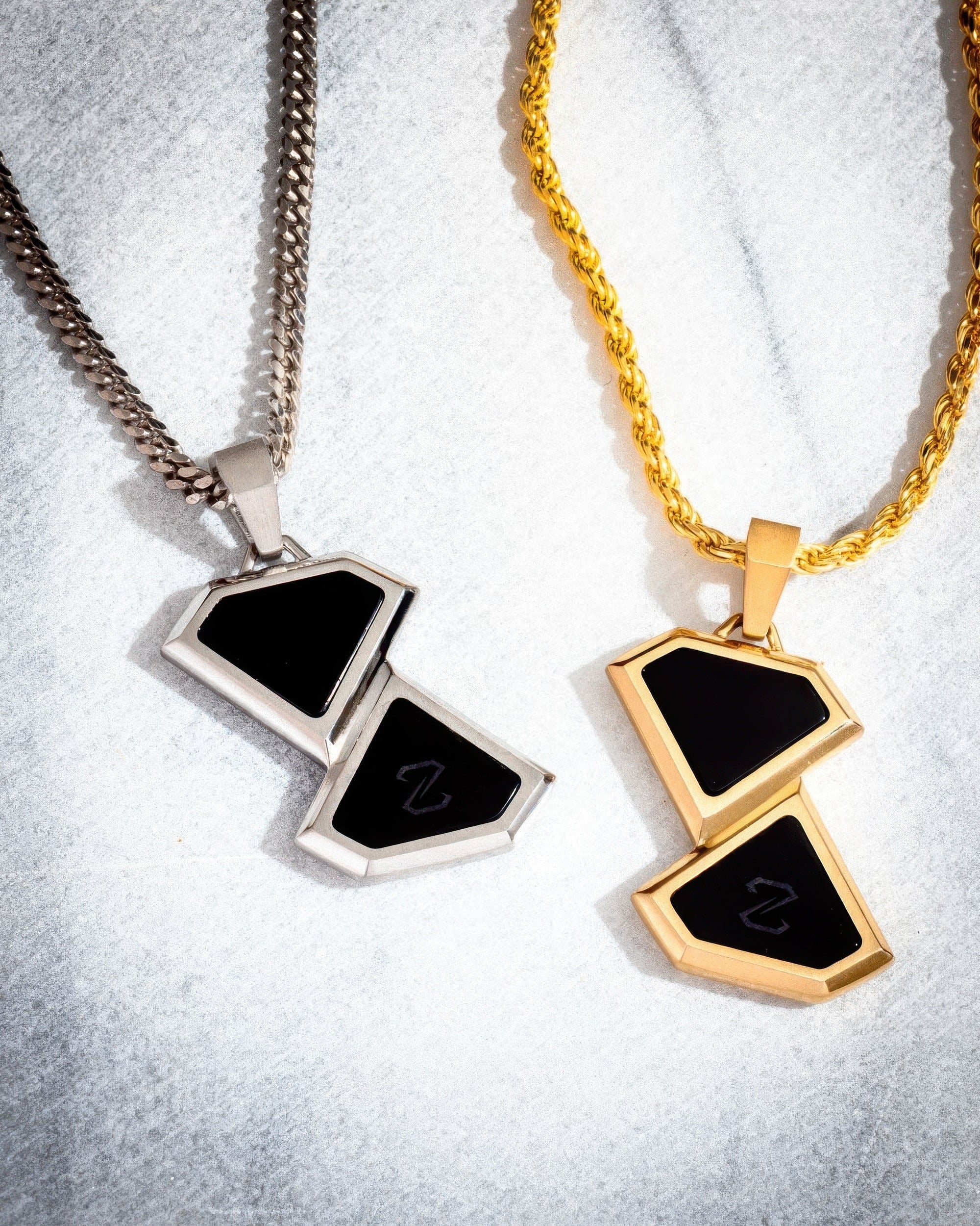 Men's Gold Onyx Shift Tag Pendant | DAZZIN