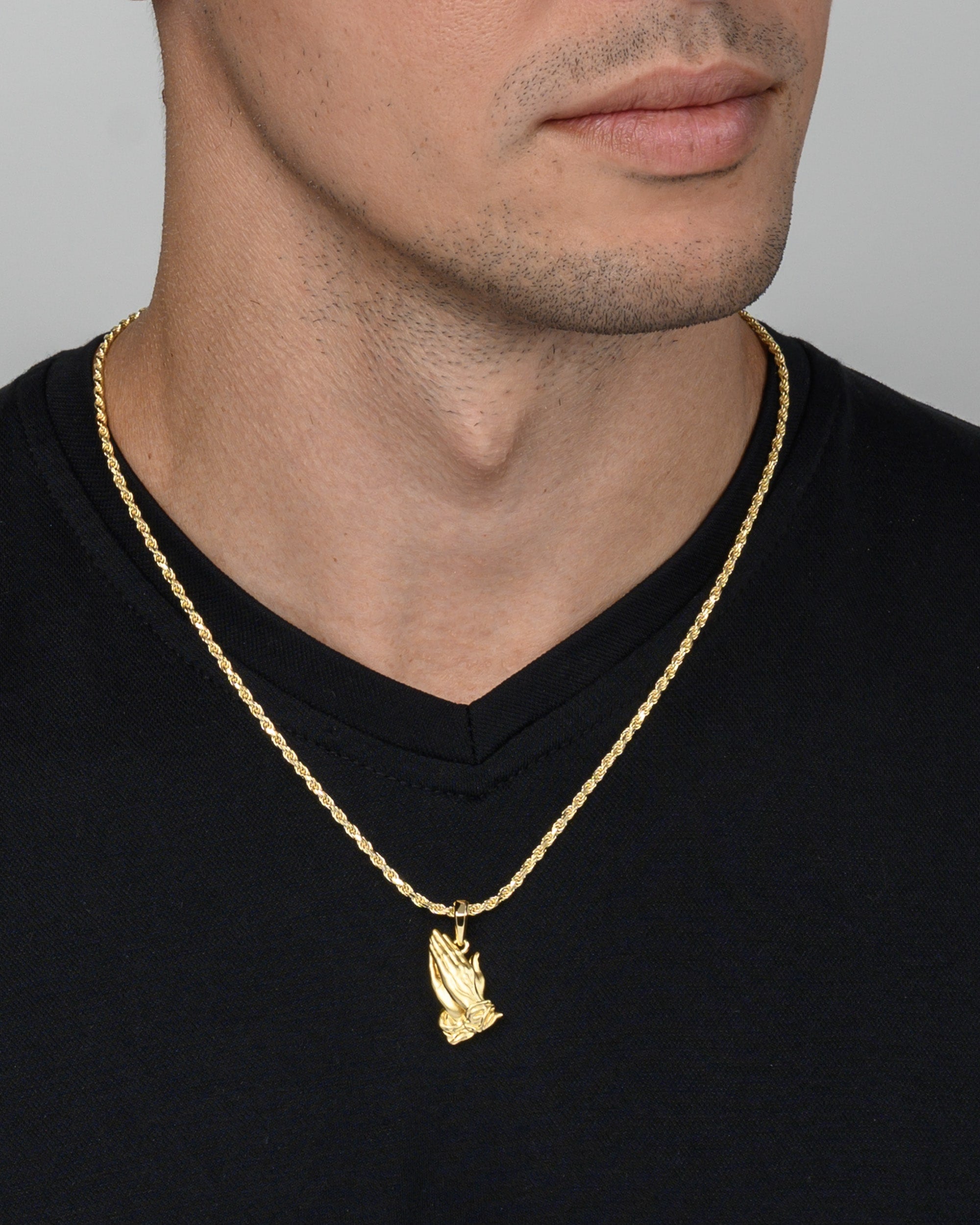 Men's Gold Pray Hands Pendant | DAZZIN