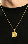 Providence Circle Eye Pendant Gold Neck Black Tee