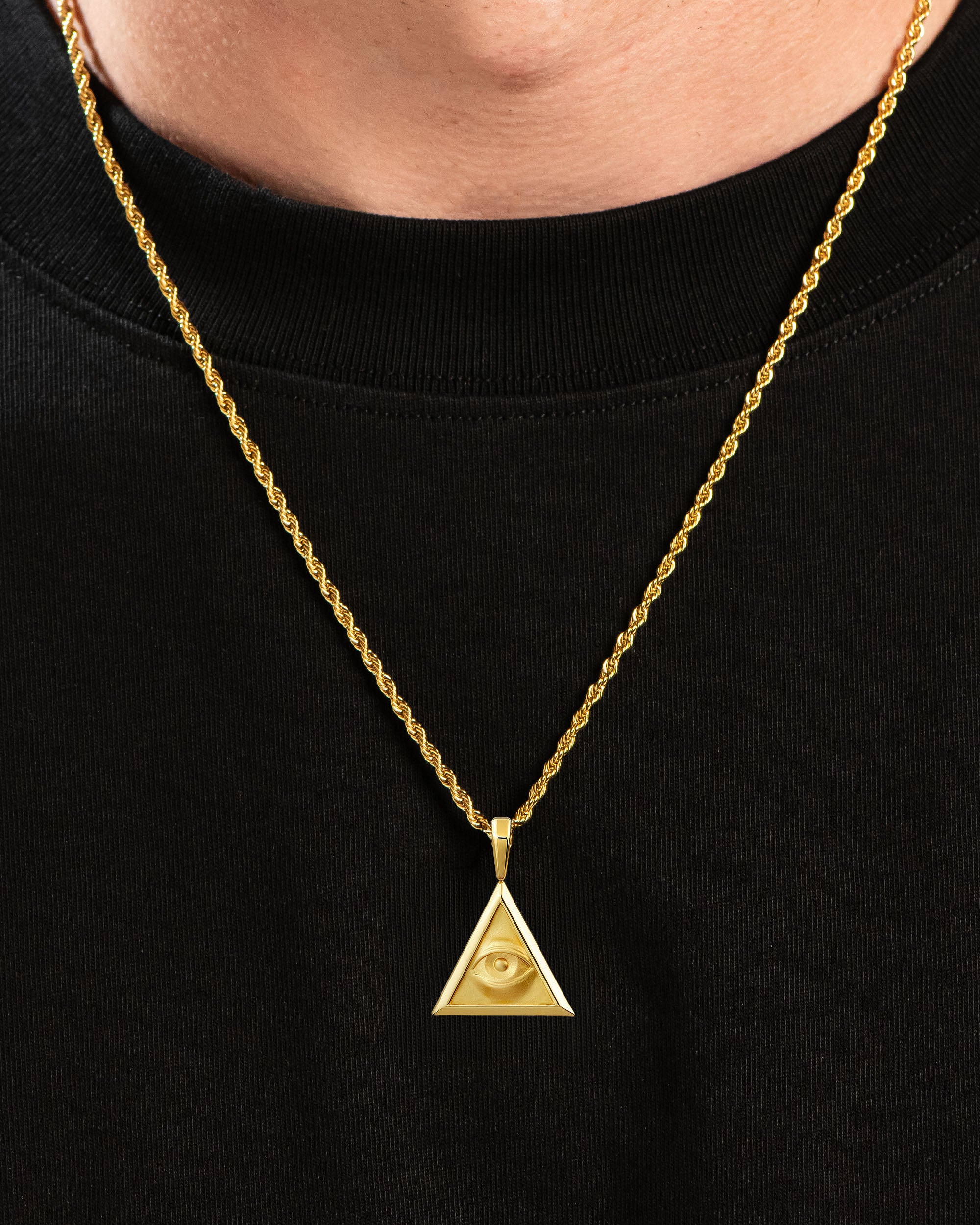 Providence Triangle Eye Pendant Gold Neck Black Tee