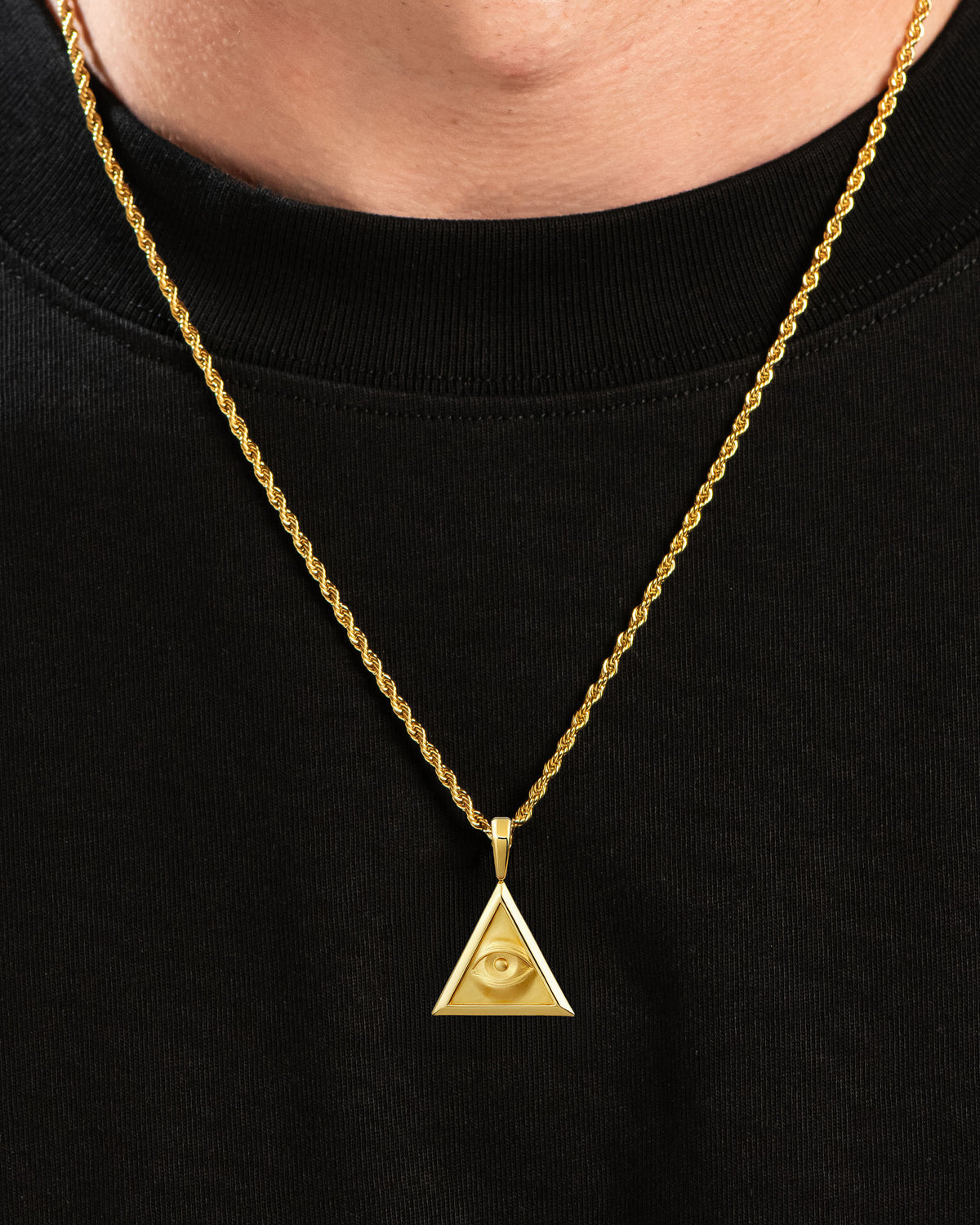 Providence Triangle Eye Pendant Gold Neck Black Tee