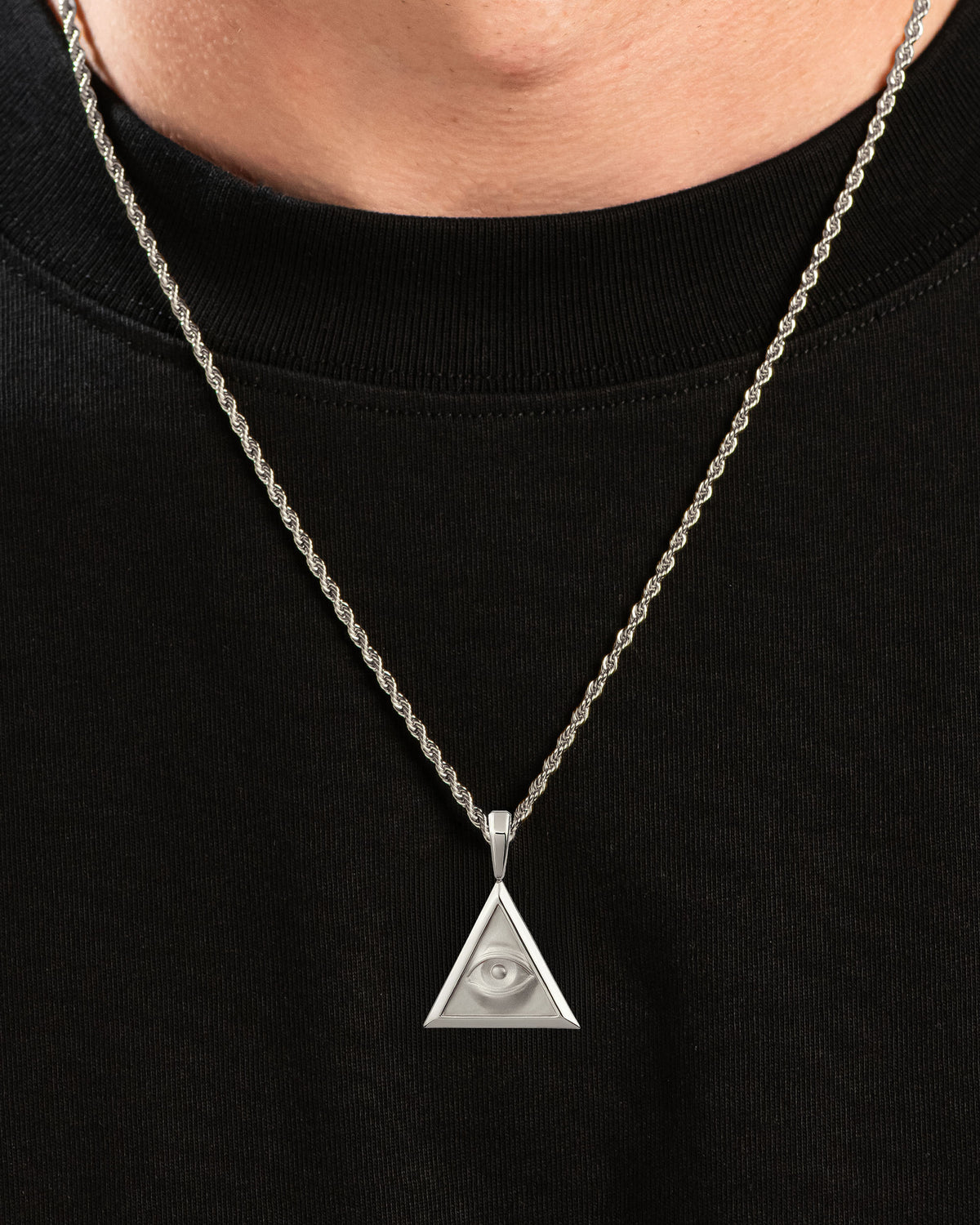 Providence Triangle Eye Pendant Silver Neck Black Tee