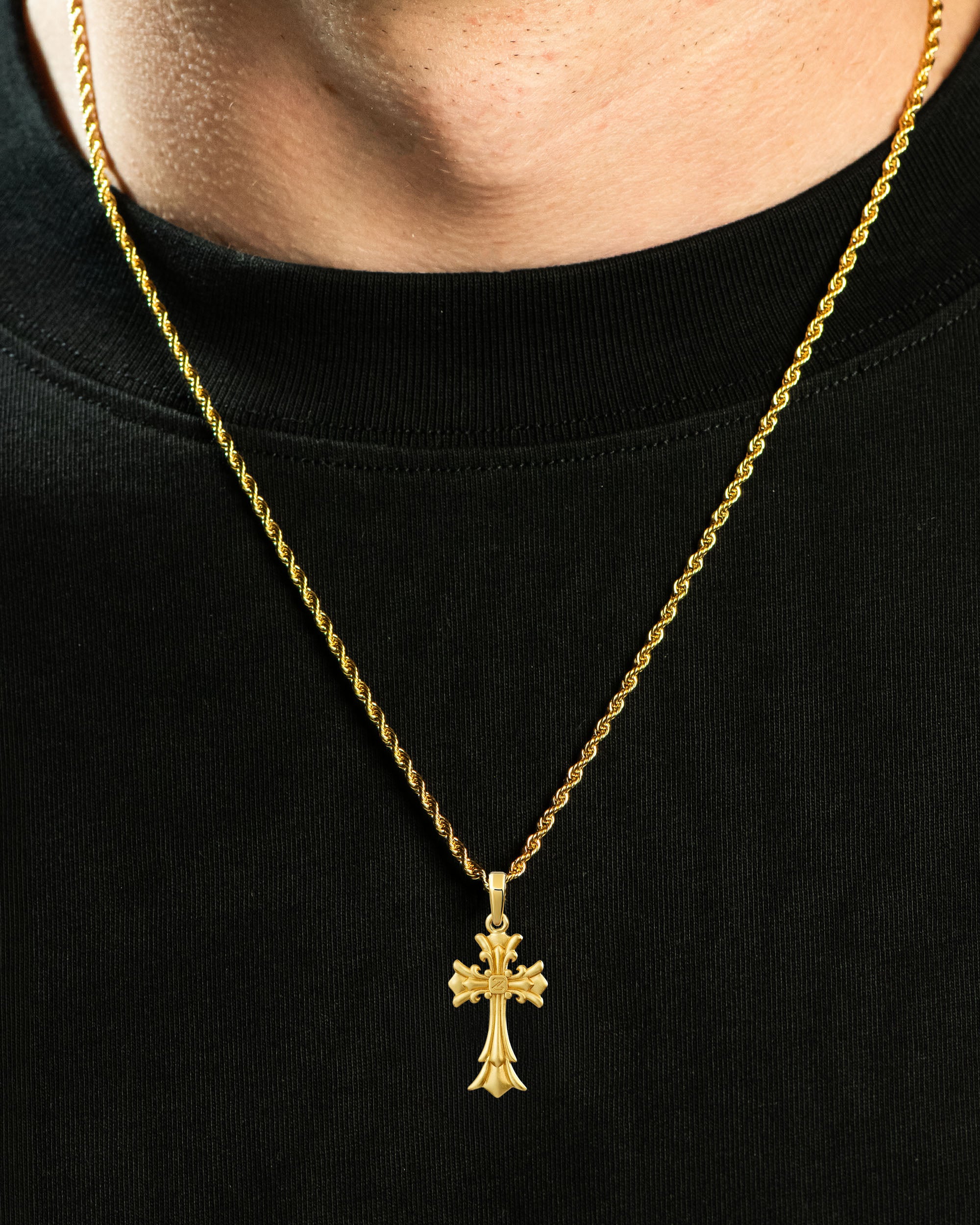 Royal Cross Pendant Gold Neck Black Tee